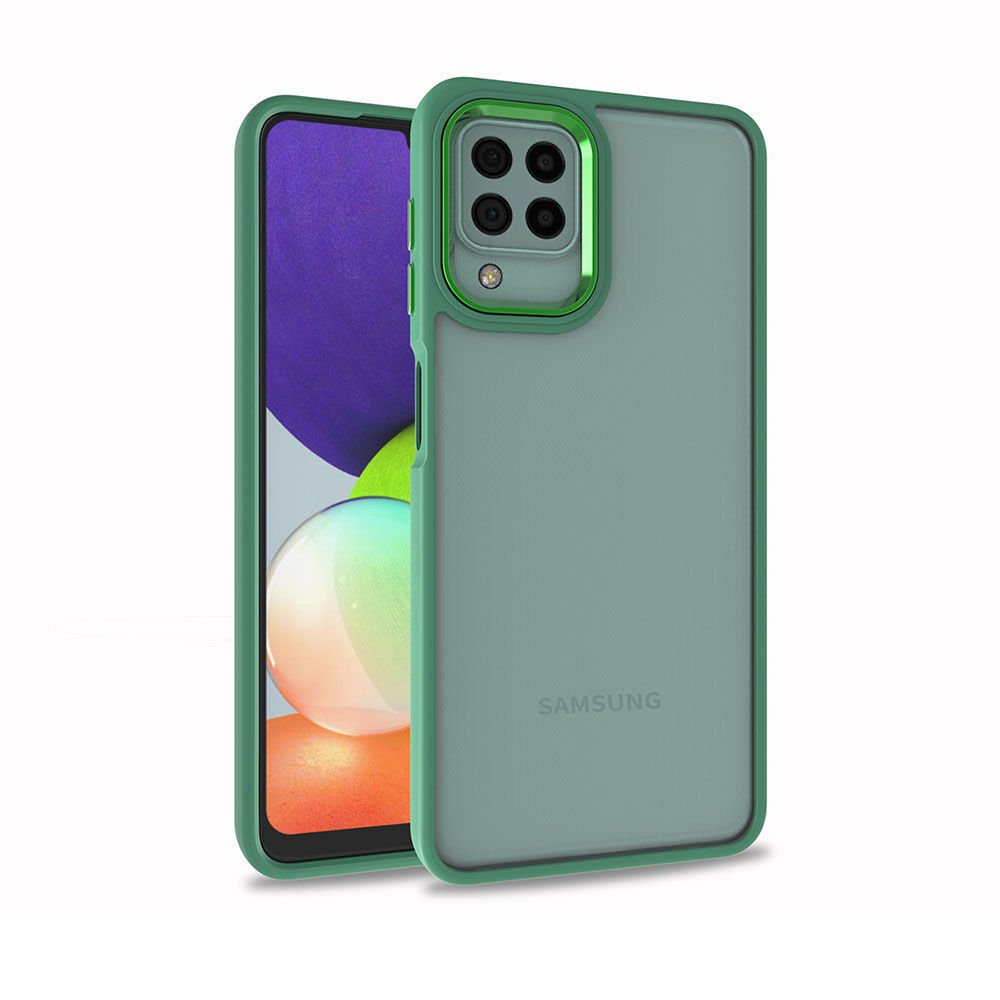 Samsung Galaxy M22 Kılıf Kamera Çıkıntılı Arkası Şeffaf Hassas Tuşlu Kenarlı Kapak (Flora) Mavi