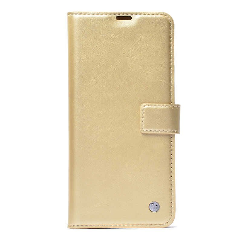 General Mobile 20 Kılıf Pu Deri Kapaklı Standlı Kartlıklı Bölmeli Deluxe Cüzdan Gold