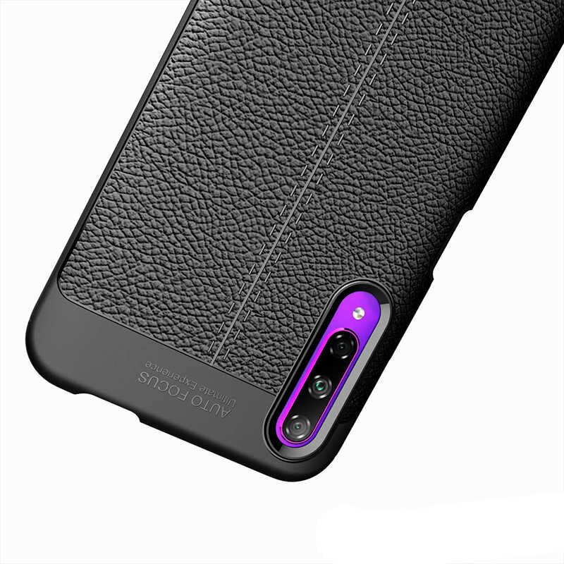 Huawei P Smart Pro 2019 Kılıf Deri Görünümlü Renk Atmayan Dayanaklı Silikon Kapak (NİSS) Siyah