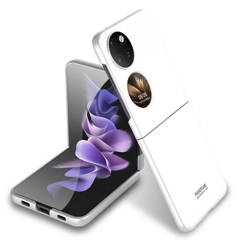 Huawei P50 Pocket Kılıf Mat Görünümlü Ultra İnce Sert Kıpta Kapak Beyaz