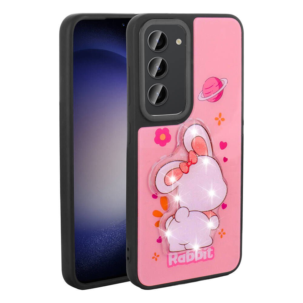 Samsung Galaxy S23 Kılıf Parlayan Kabartmalı İkonik Figürlü Silikon Kapak (Amas) Pembe