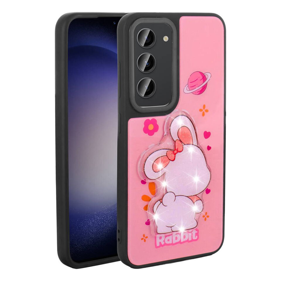 Samsung Galaxy S23 Kılıf Parlayan Kabartmalı İkonik Figürlü Silikon Kapak (Amas) Pembe