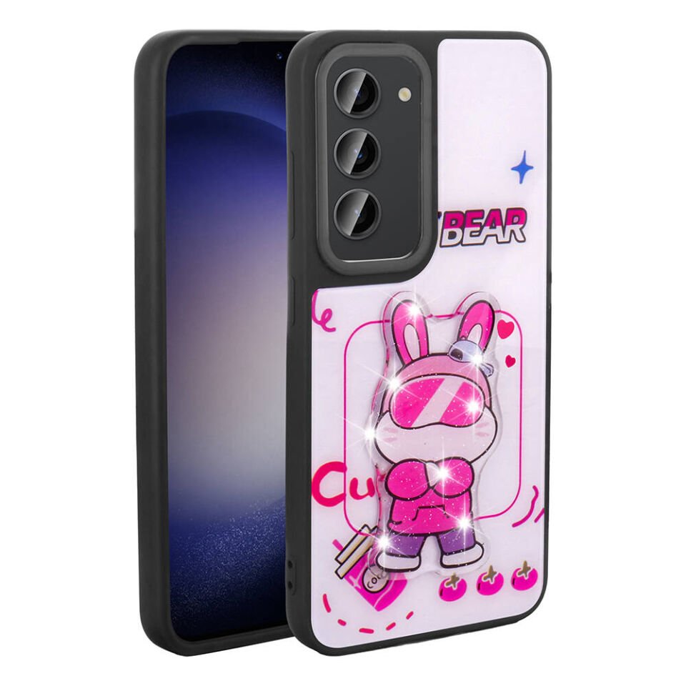 Samsung Galaxy S23 Kılıf Parlayan Kabartmalı İkonik Figürlü Silikon Kapak (Amas) Pembe