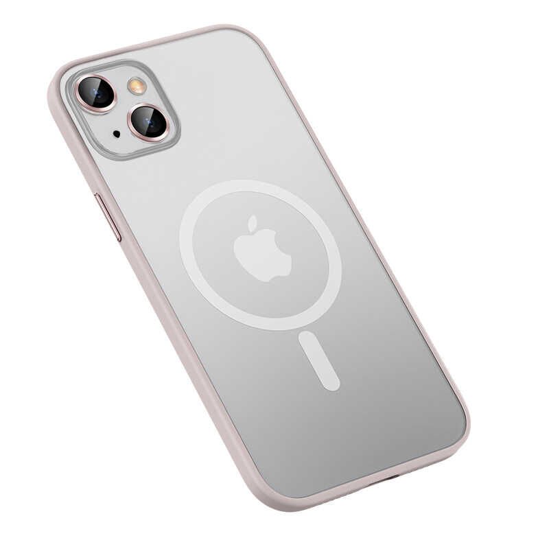 Apple  iPhone 13 Kılıf Lens Koruyuculu Tacsafe Destekli Kenarları Renkli Mat  Kapak (MOKKA) Rose Gold