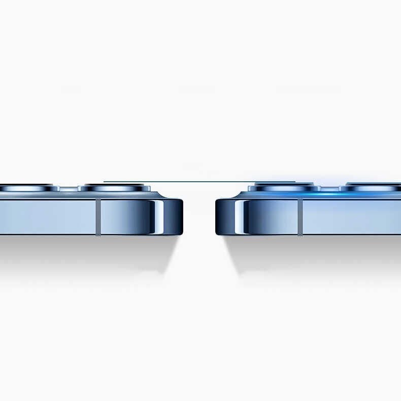 Apple iPhone 13 Pro Max Kamera Lens Koruyucu Kolay Takma Aparatlı Metal Malzemeli (CL-03) Mavi Açık