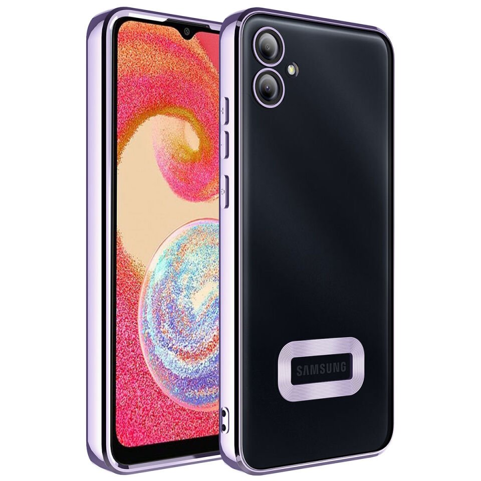Samsung Galaxy A04E Kılıf Kamera Lens Korumalı Logo Gösteren Parlak Kenarlı Kapak (OMEGA) Lila