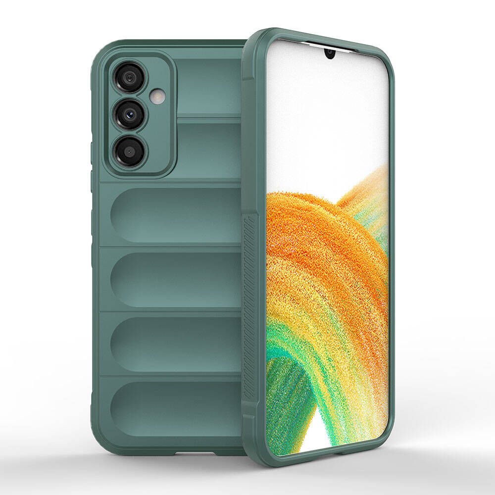 Samsung Galaxy A34 Kılıf Esnek TPU Oyuklu Arka Yüzey Tasarımlı Silikon Kapak (Etnik) Koyu Yeşil