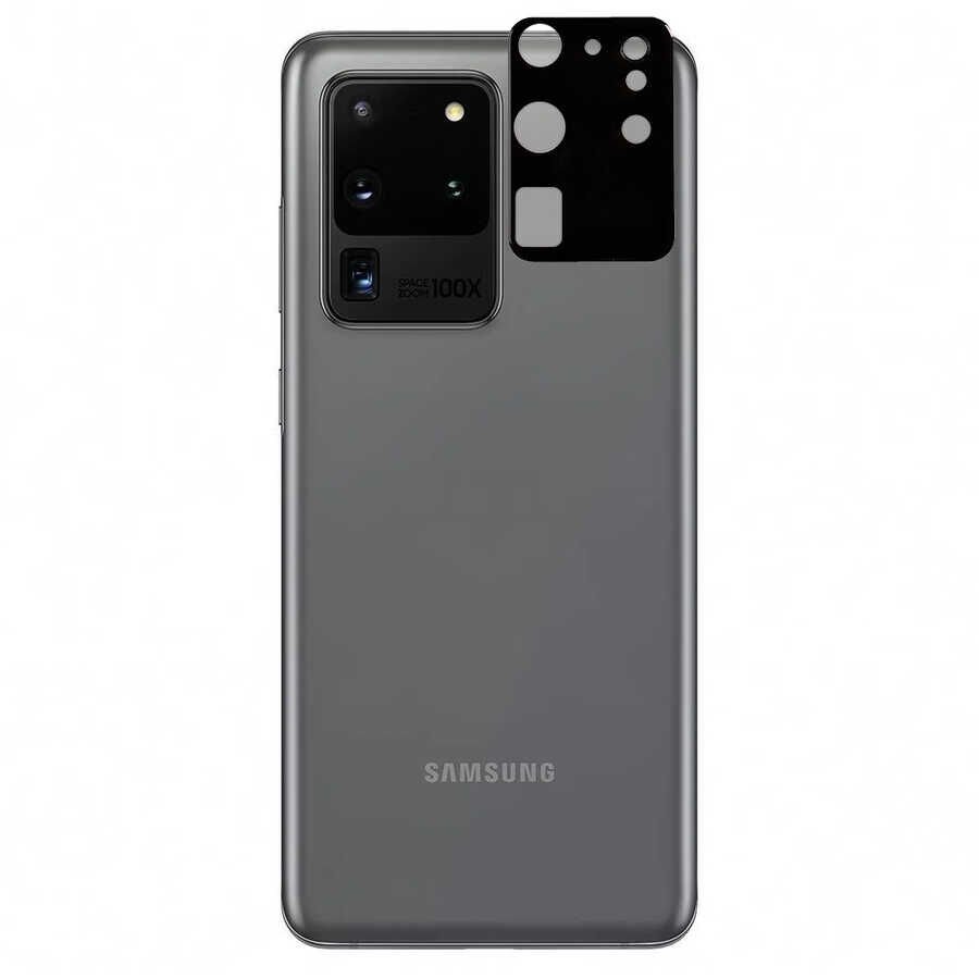 Samsung Galaxy S20 Ultra Kamera Lens Koruyucu Siyah Çerçeveli Korunaklı (3D K.C) Siyah