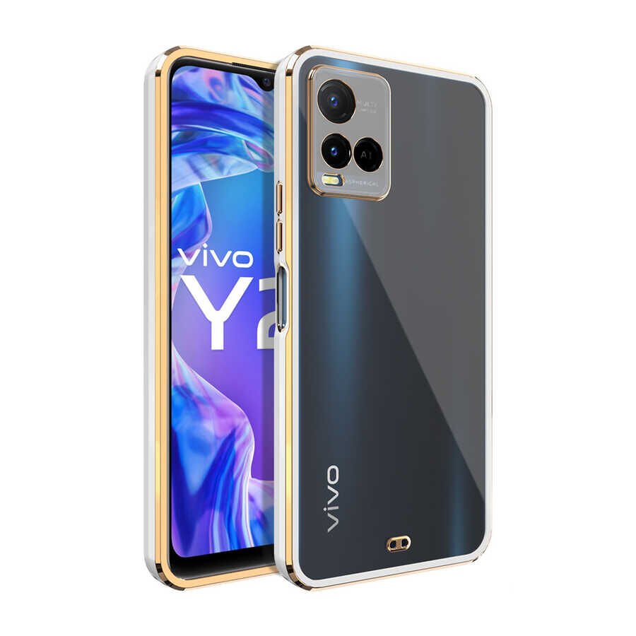 Vivo Y21S Kılıf Parlak Kenarlı Altın İşlemeli Kamera Korumalı Kapak (Voit c.) Lacivert