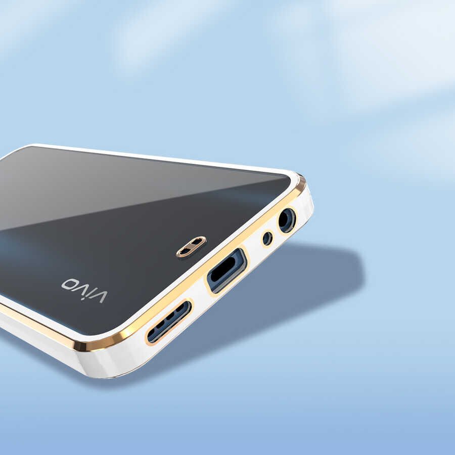 Vivo Y21S Kılıf Parlak Kenarlı Altın İşlemeli Kamera Korumalı Kapak (Voit c.) Lacivert