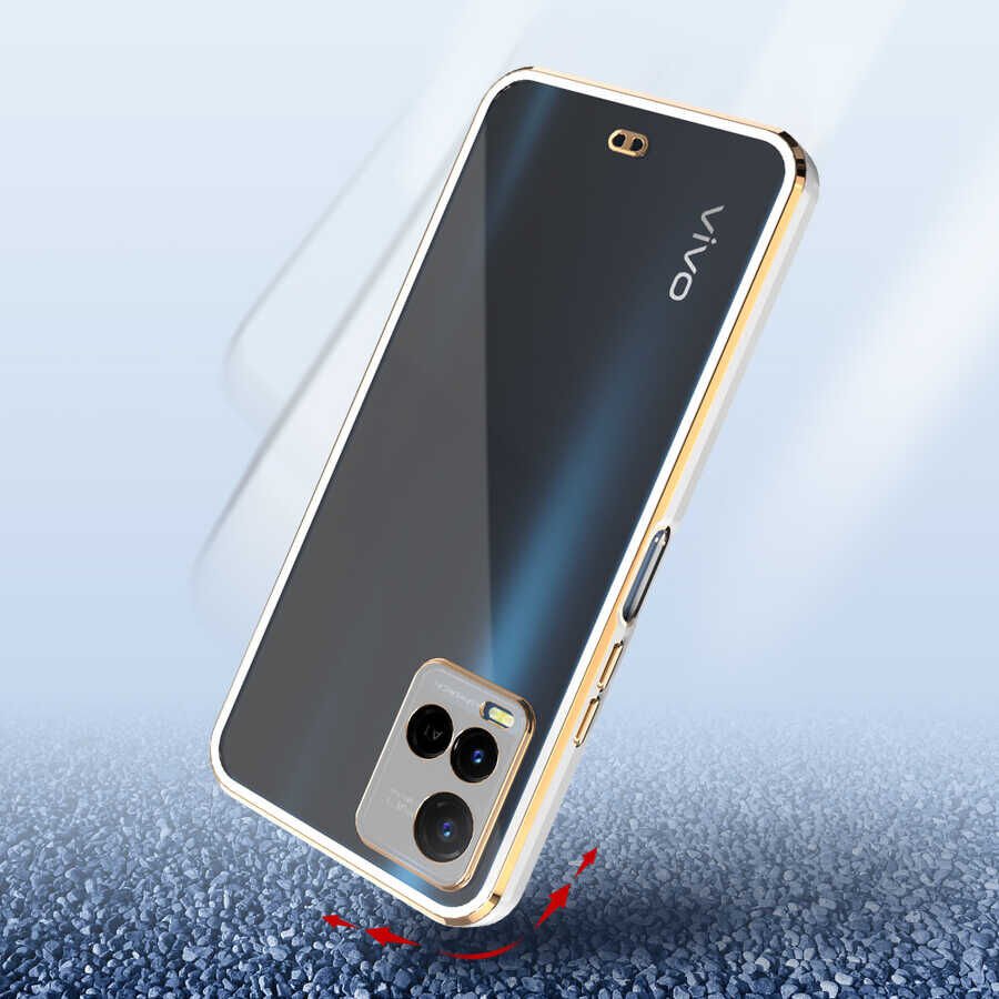 Vivo Y21S Kılıf Parlak Kenarlı Altın İşlemeli Kamera Korumalı Kapak (Voit c.) Lacivert