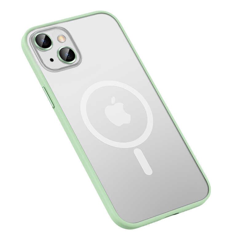 Apple  iPhone 13 Kılıf Lens Koruyuculu Tacsafe Destekli Kenarları Renkli Mat  Kapak (MOKKA) Yeşil