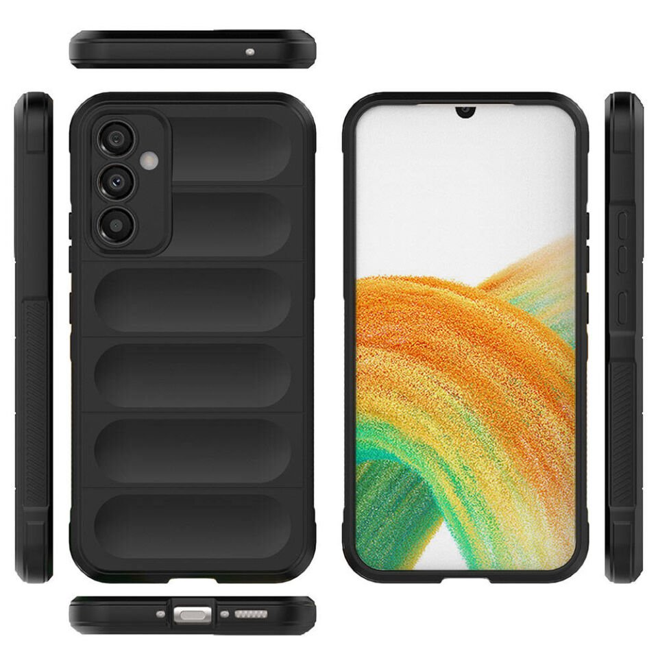 Samsung Galaxy A34 Kılıf Esnek TPU Oyuklu Arka Yüzey Tasarımlı Silikon Kapak (Etnik) Lacivert