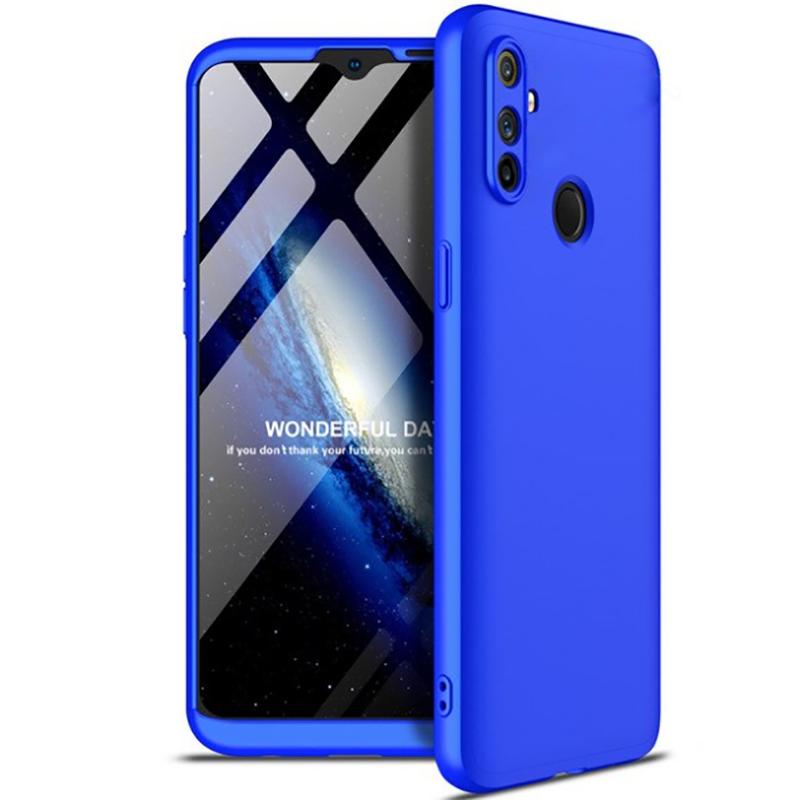 Realme 5İ Kılıf 360 Tam Koruma Ön Ve Arka Sert Mika Kapak Orjinal Ays Gkk Kapak Siyah-Mavi