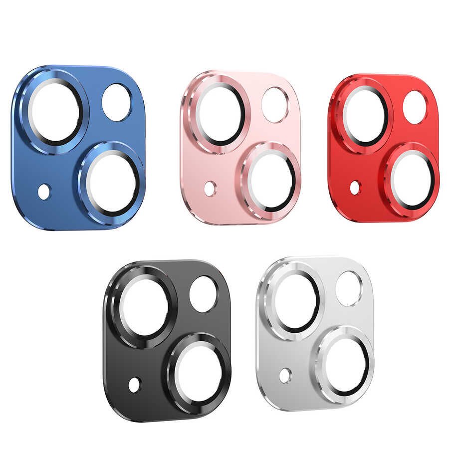 Apple iPhone 13 Kamera Lens Koruyucu Kolay Takma Aparatlı Metal Malzemeli (CL-03) Kırmızı