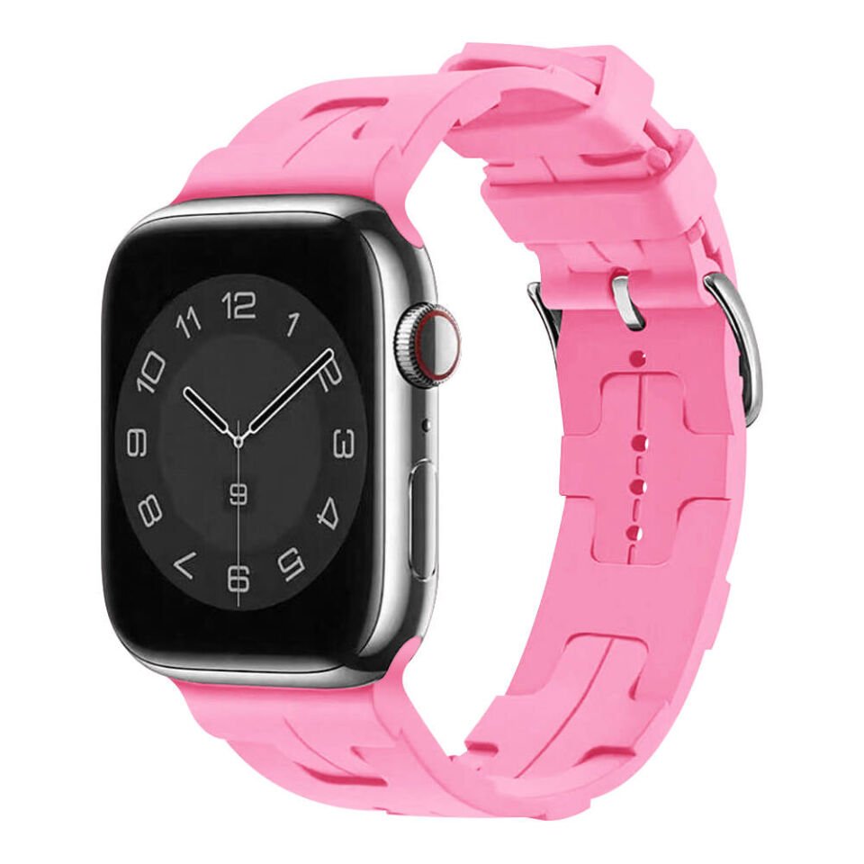 Apple Watch 2/3/4/5/6/7/8/se/nike 38mm 40mm 41mm Silikon Kordon Tasarım (KRD-92) Pembe