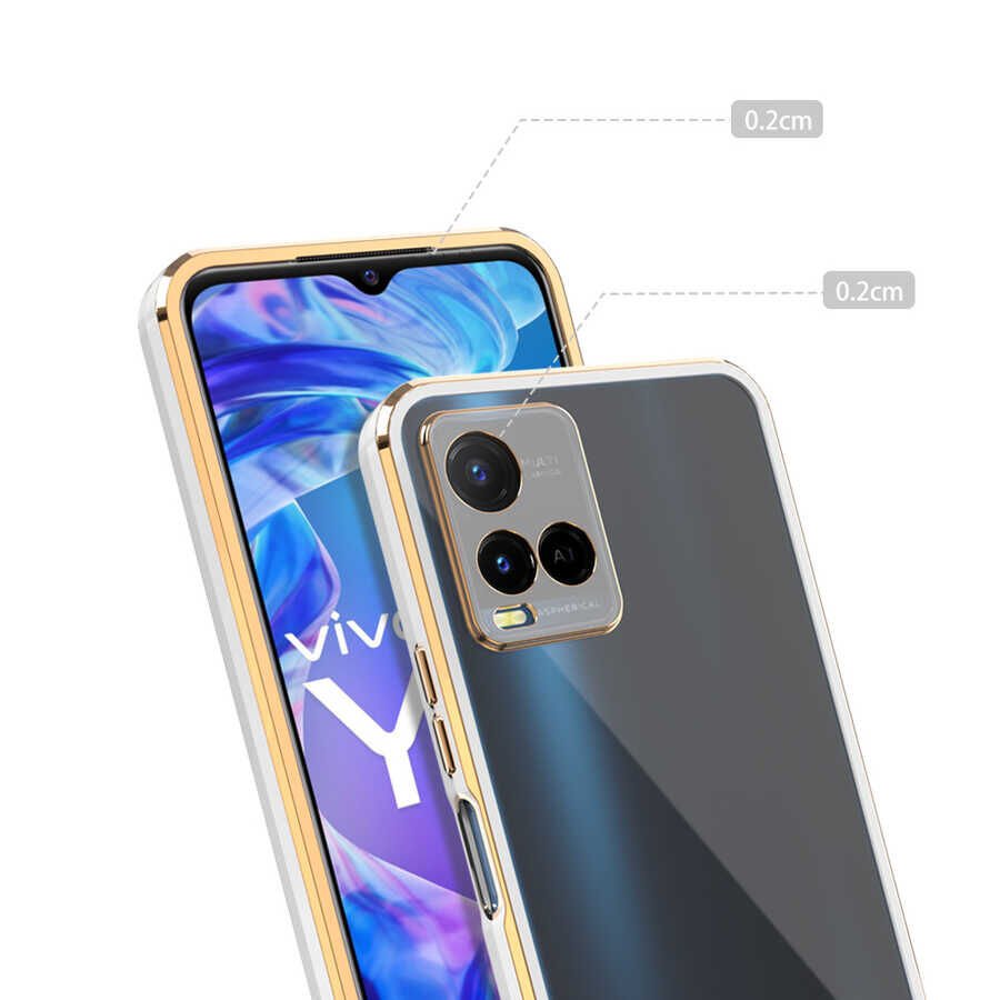 Vivo Y21S Kılıf Parlak Kenarlı Altın İşlemeli Kamera Korumalı Kapak (Voit c.) Yeşil