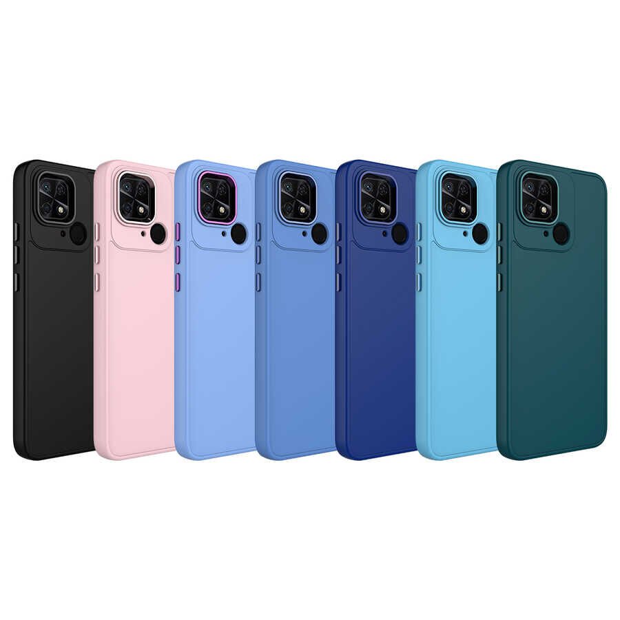 Xiaomi Redmi 10C Kılıf Metal Çerçeveli Hassas Butonlu Renkli İçi Kadife Lansman Kapak (LUNA) Koyu Yeşil