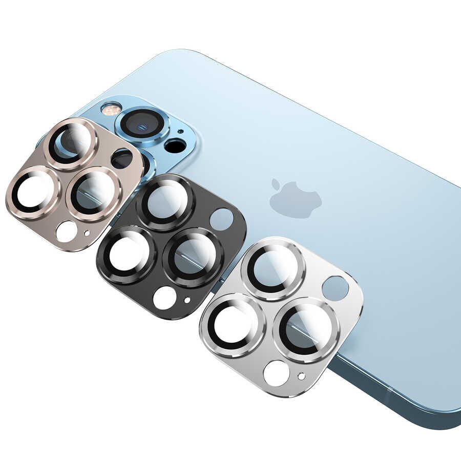 Apple iPhone 13 Kamera Lens Koruyucu Kolay Takma Aparatlı Metal Malzemeli (CL-03) Mavi