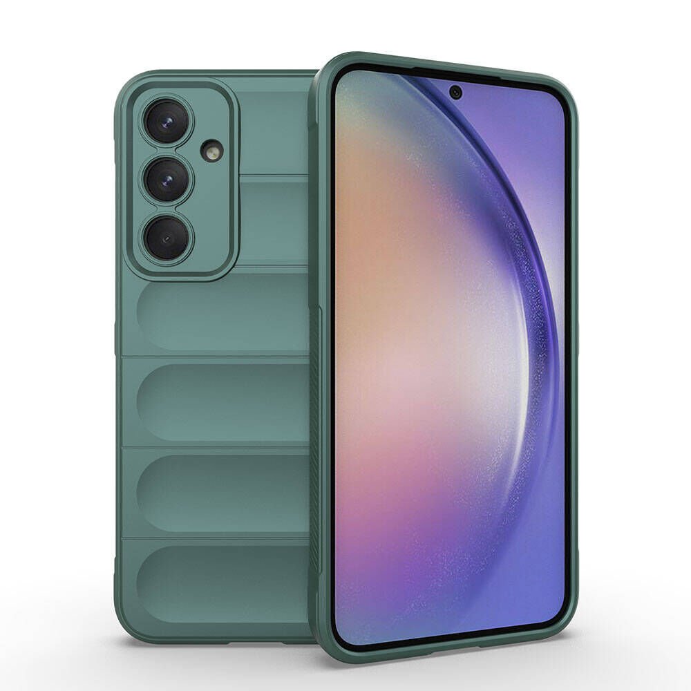 Samsung Galaxy A35 Kılıf Esnek TPU Oyuklu Arka Yüzey Tasarımlı Silikon Kapak (Etnik) Koyu Yeşil