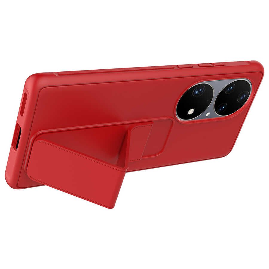 Huawei P50 Pro Kılıf Standlı Lansman Yumuşak Dokulu Renkli Esnek Silikon Kapak (QSTAND) Siyah