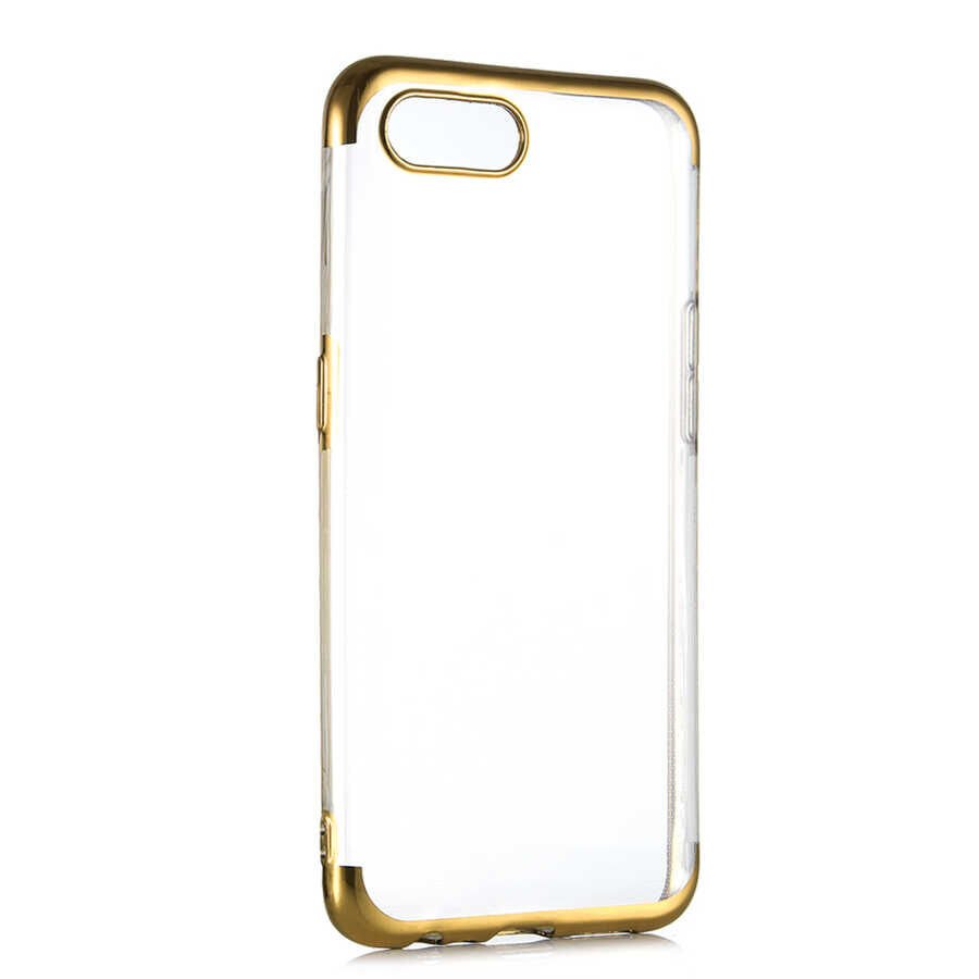 Realme C2 Kılıf Dört Köşe Renkli Lazer Şeffaf Silikon Kapak (GLİTTER) Gold