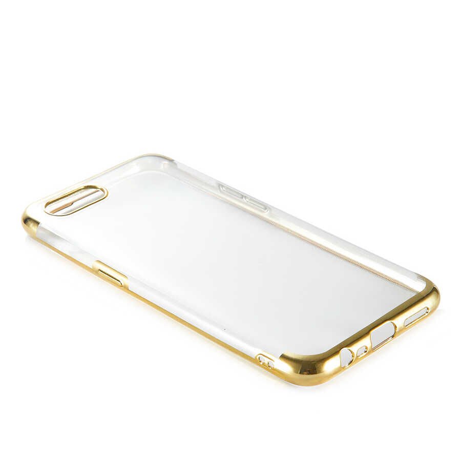 Realme C2 Kılıf Dört Köşe Renkli Lazer Şeffaf Silikon Kapak (GLİTTER) Gold