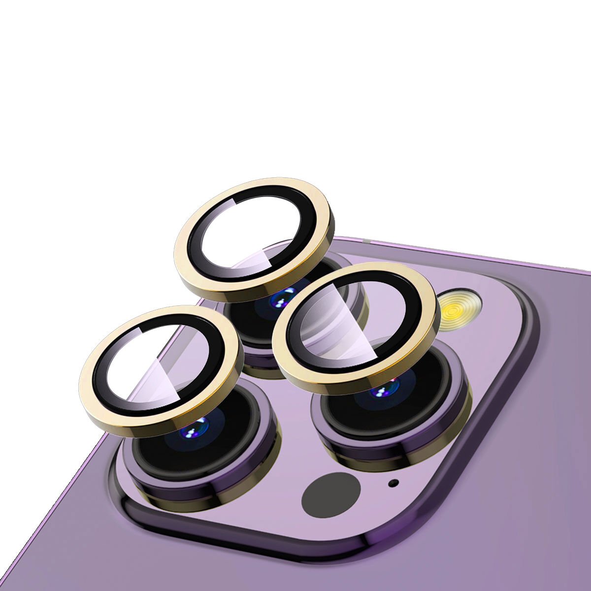 Apple iPhone 14 Pro Safir Kamera Lens Koruyucu (KOLAY TAKMA APARATLI) CL-12 Gold