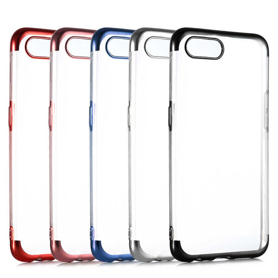 Realme C2 Kılıf Dört Köşe Renkli Lazer Şeffaf Silikon Kapak (GLİTTER) Rose Gold