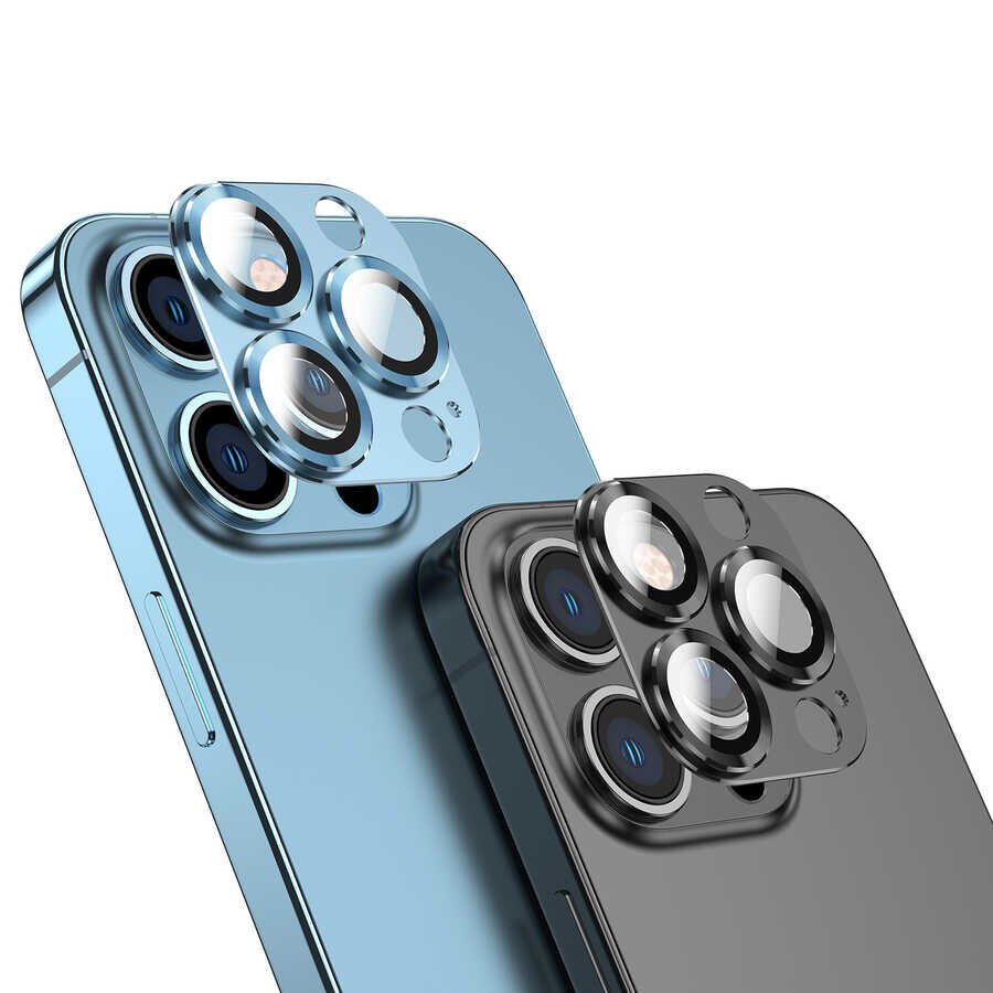 Apple iPhone 13 Kamera Lens Koruyucu Kolay Takma Aparatlı Metal Malzemeli (CL-03) Gümüş