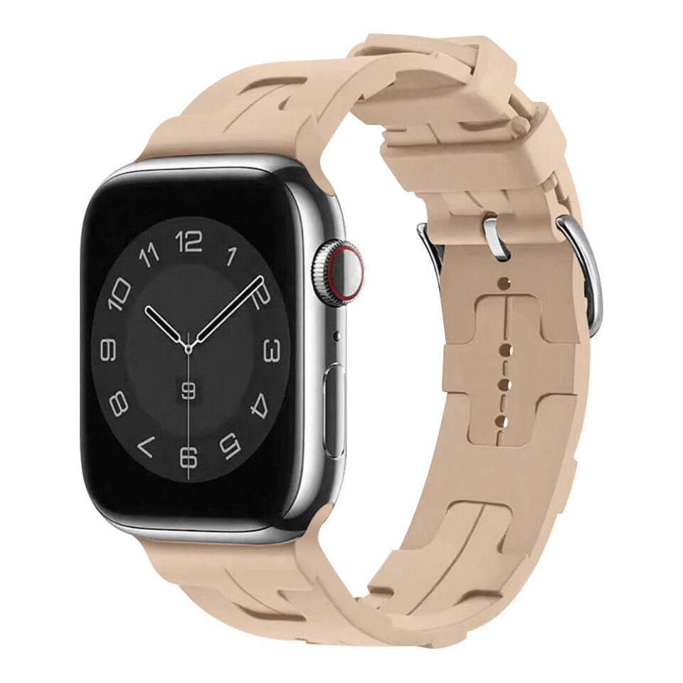 Apple Watch 2/3/4/5/6/7/8/se/nike 38mm 40mm 41mm Silikon Kordon Tasarım (KRD-92) Kahve Açık