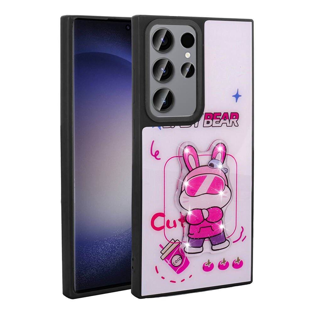 Samsung Galaxy S23 Ultra Kılıf Parlayan Kabartmalı İkonik Figürlü Silikon Kapak (Amas) Beyaz