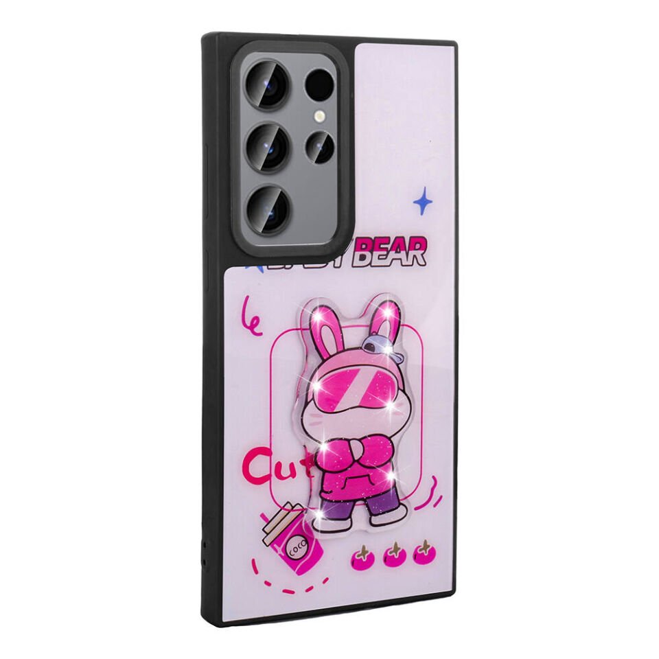 Samsung Galaxy S23 Ultra Kılıf Parlayan Kabartmalı İkonik Figürlü Silikon Kapak (Amas) Beyaz