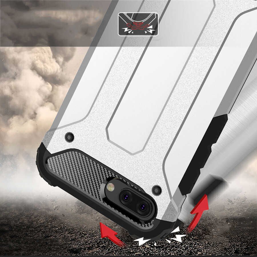 Huawei Honor 10 Kılıf Armor Köşe Korumalı Çift Katman Tank Zırh Kapak (CRASH) Gri