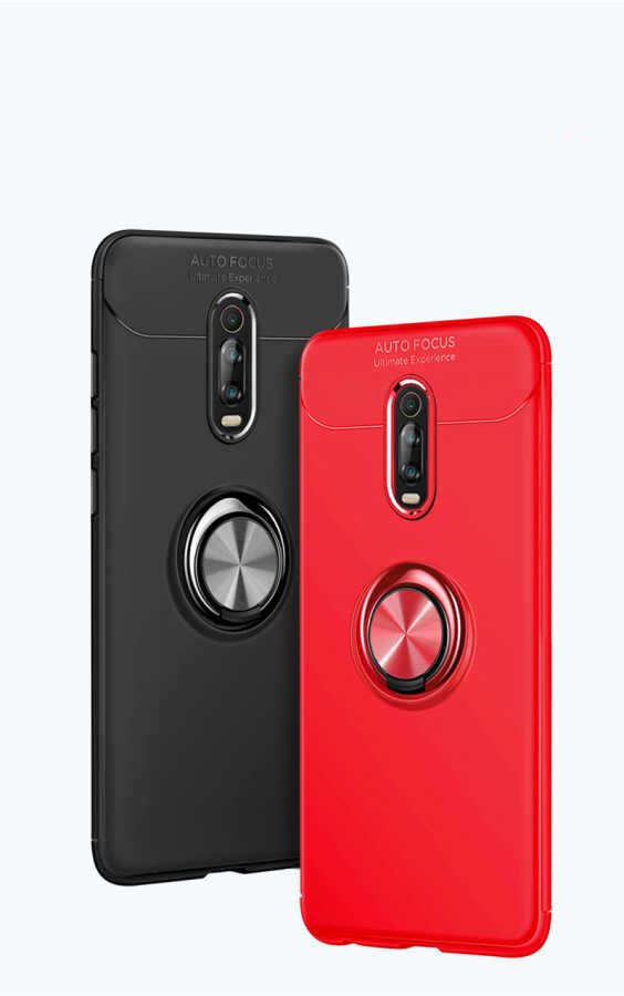 Xiaomi Mi 9T Kılıf Kamera Çıkıntılı Renkli Yüzüklü Standlı Mıknatıslı Kapak (RAVEL) Kırmızı