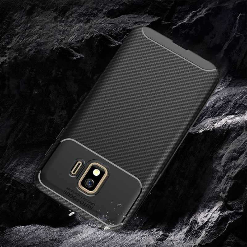 Samsung Galaxy J2 Core Kılıf Kamera Çıkıntılı Karbon Fiber Dokulu Renk Atmaz Kapak (NEGRO) Siyah