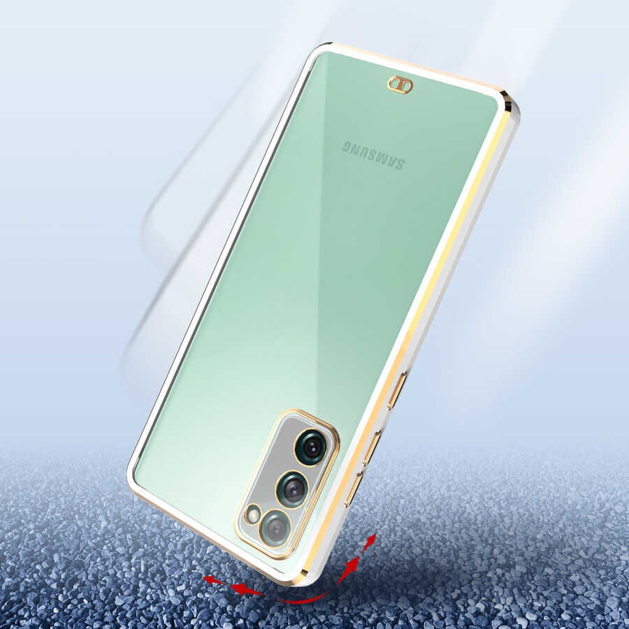 Samsung Galaxy S20 FE Kılıf Parlak Kenarlı Altın İşlemeli Kamera Korumalı Kapak (Voit c.) Siyah