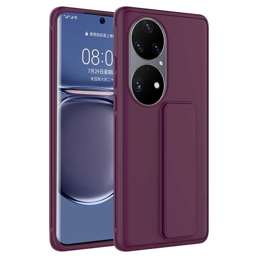 Huawei P50 Pro Kılıf Standlı Lansman Yumuşak Dokulu Renkli Esnek Silikon Kapak (QSTAND) Lacivert