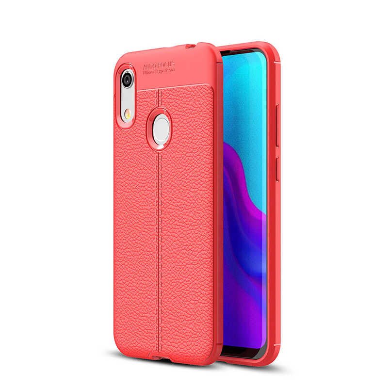 Huawei Y6S 2019 Kılıf Deri Görünümlü Renk Atmayan Dayanaklı Silikon Kapak (NİSS) Siyah