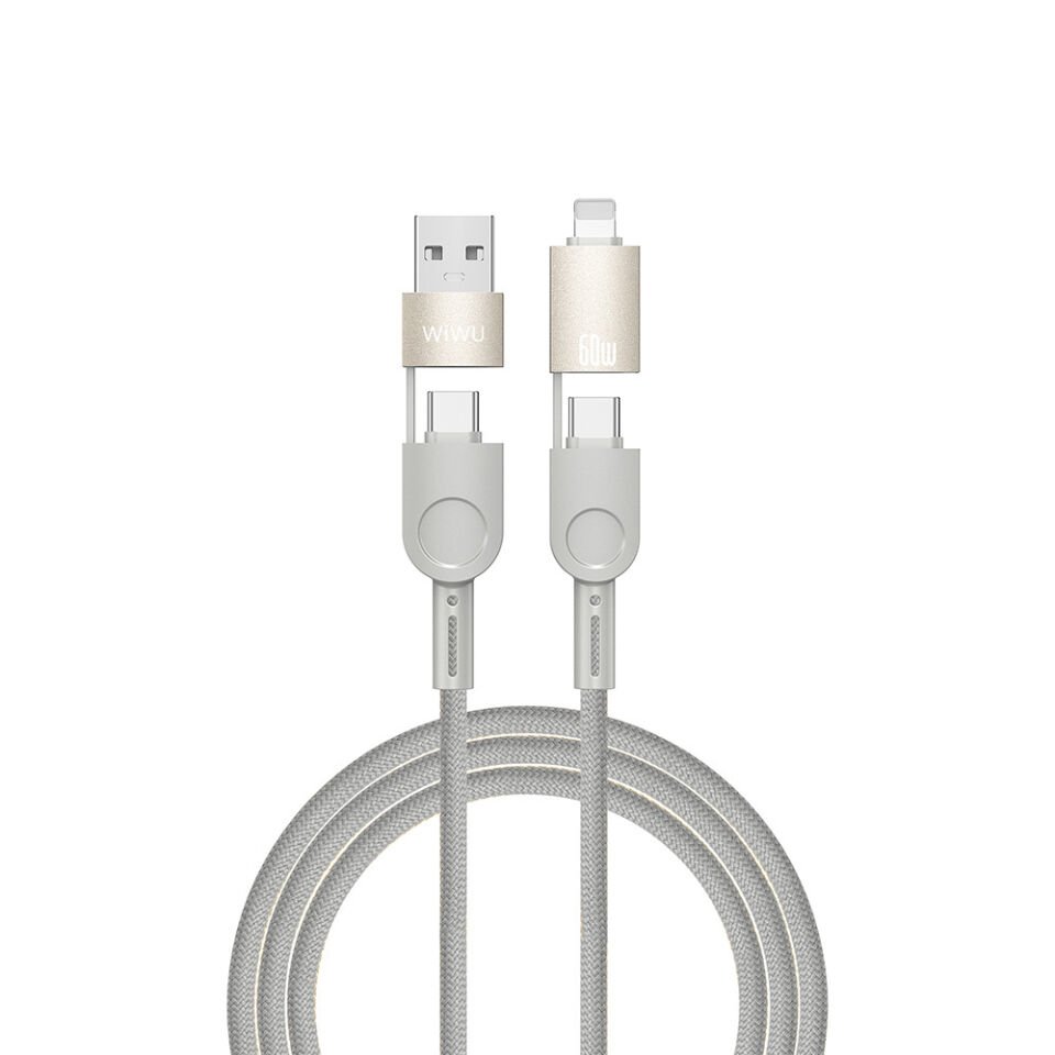 Wiwu 4in1 Raptor Serisi Çoklu USB-A + Type-C to Type-C + Lightning Şarj ve Data Kablosu 60W 200cm