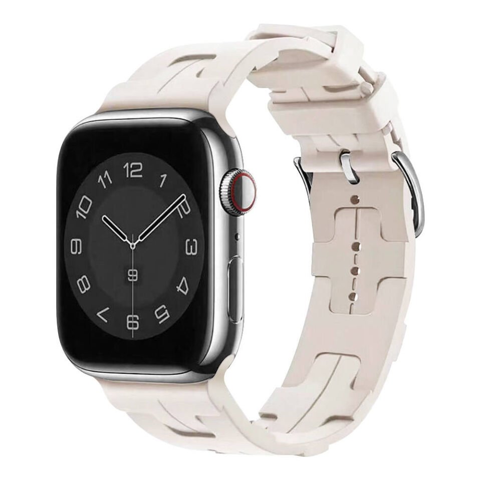 Apple Watch 2/3/4/5/6/7/8/se/nike 38mm 40mm 41mm Silikon Kordon Tasarım (KRD-92) Starlight