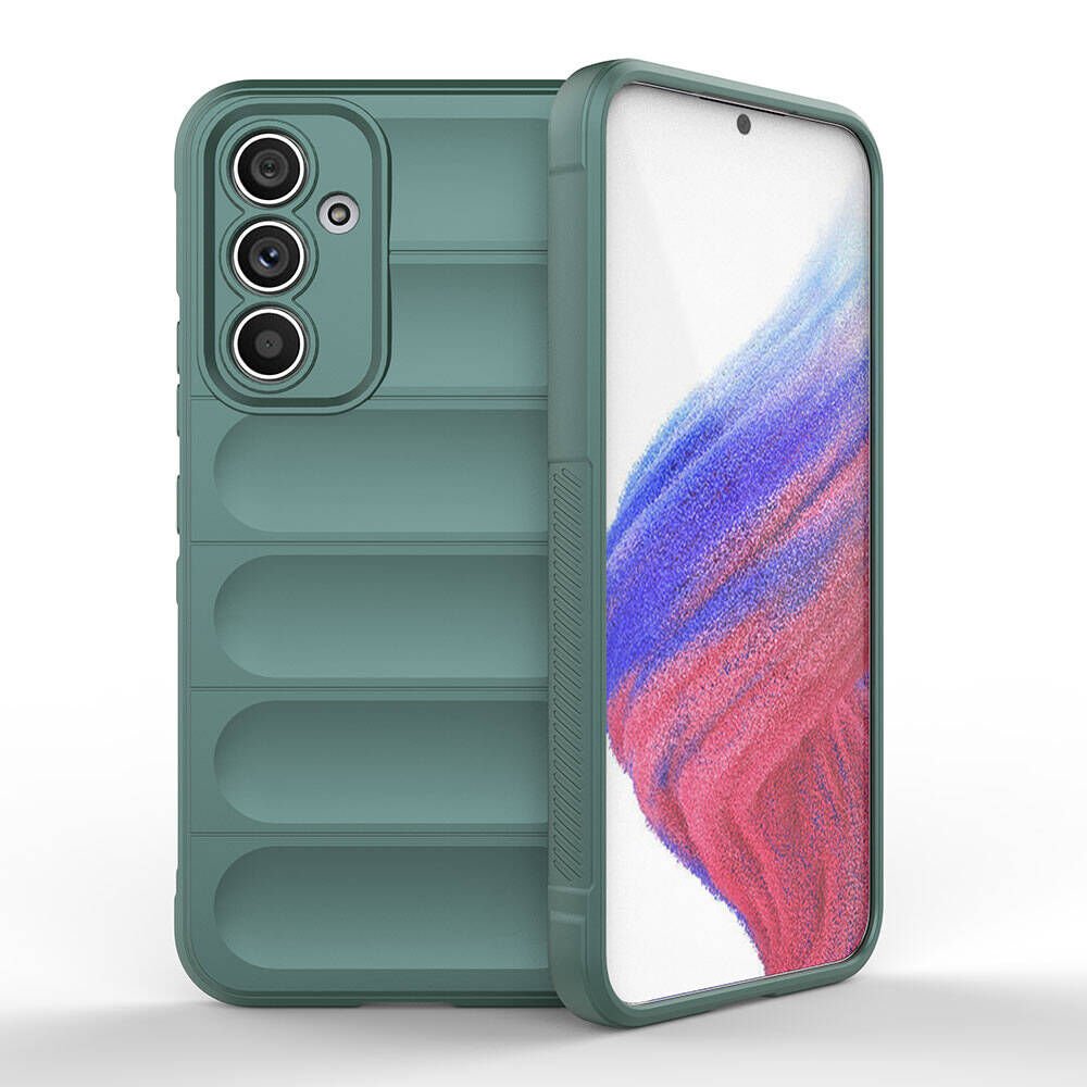 Samsung Galaxy A54 Kılıf Esnek TPU Oyuklu Arka Yüzey Tasarımlı Silikon Kapak (Etnik) Koyu Yeşil