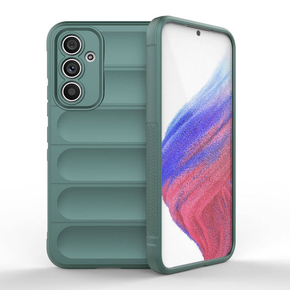 Samsung Galaxy A54 Kılıf Esnek TPU Oyuklu Arka Yüzey Tasarımlı Silikon Kapak (Etnik) Koyu Yeşil