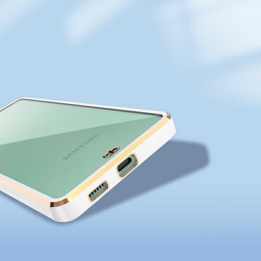Samsung Galaxy S20 FE Kılıf Parlak Kenarlı Altın İşlemeli Kamera Korumalı Kapak (Voit c.) Lacivert