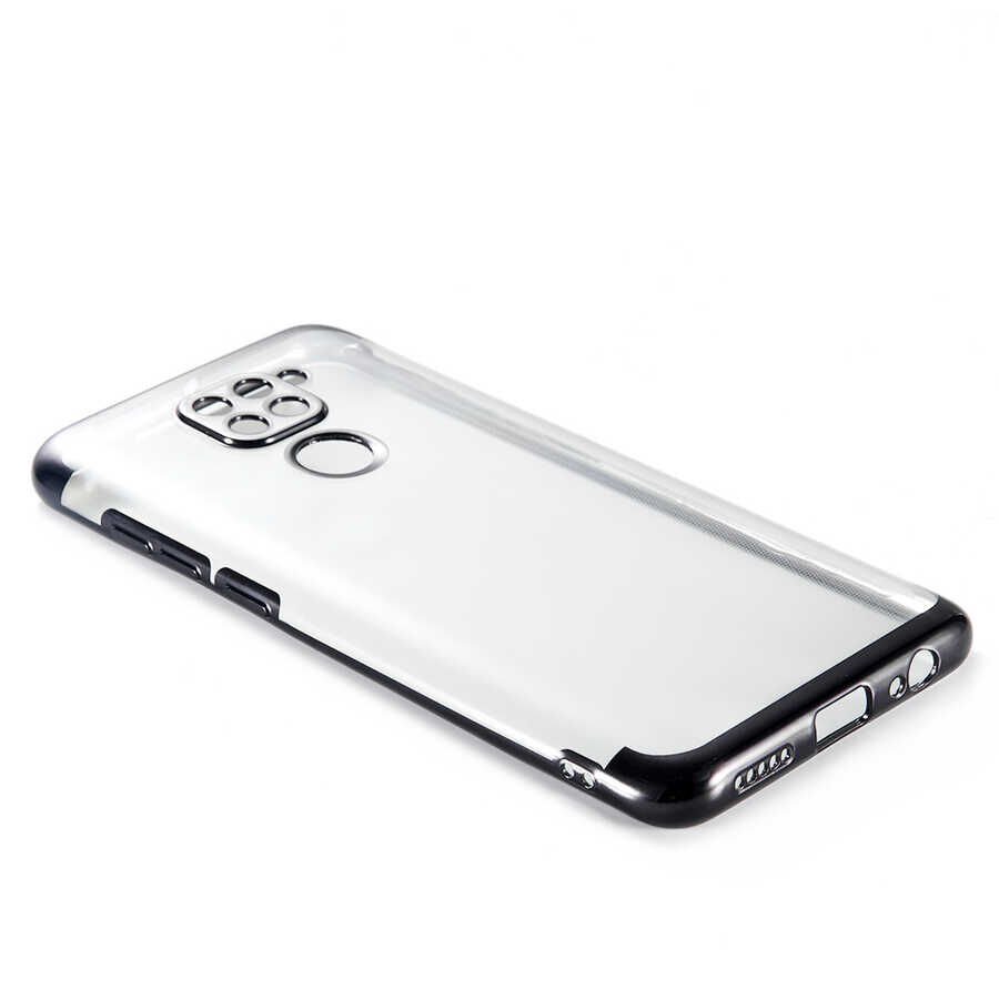 Xiaomi Redmi Note 9 Kılıf Dört Köşe Renkli Lazer Şeffaf Silikon Kapak (GLİTTER) Gri