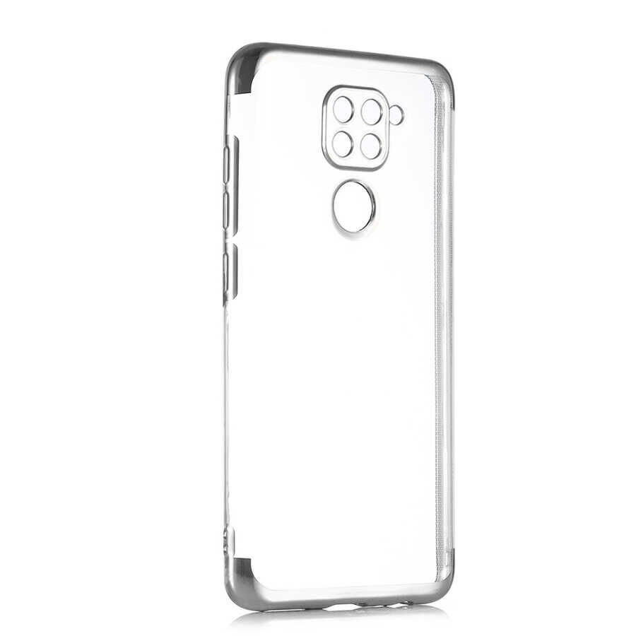 Xiaomi Redmi Note 9 Kılıf Dört Köşe Renkli Lazer Şeffaf Silikon Kapak (GLİTTER) Gri