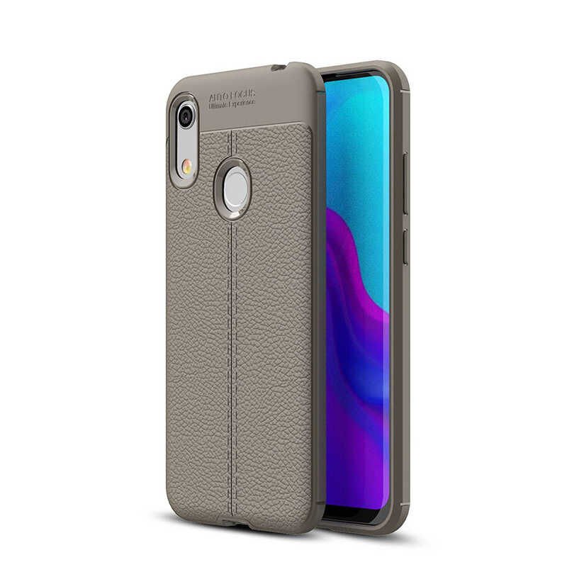 Huawei Y6S 2019 Kılıf Deri Görünümlü Renk Atmayan Dayanaklı Silikon Kapak (NİSS) Gri
