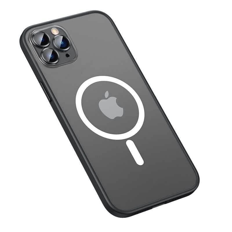 Apple  iPhone 13 Pro Max Kılıf Lens Koruyuculu Tacsafe Destekli Kenarları Renkli Mat  Kapak (MOKKA) Siyah