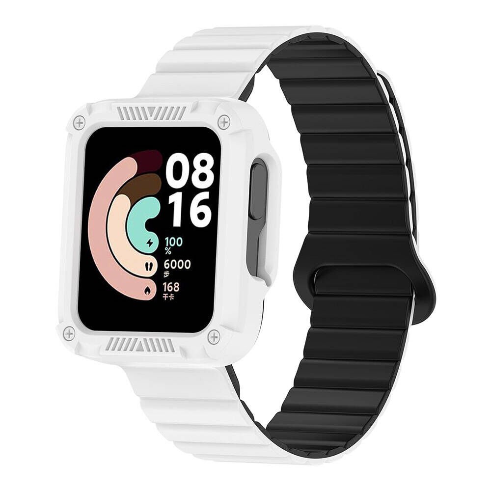 Xiaomi Redmi Watch 2 Silikon Kordon Strap Kayış Parçalı Çizgili Tasarım (KRD-105) Beyaz-Siyah