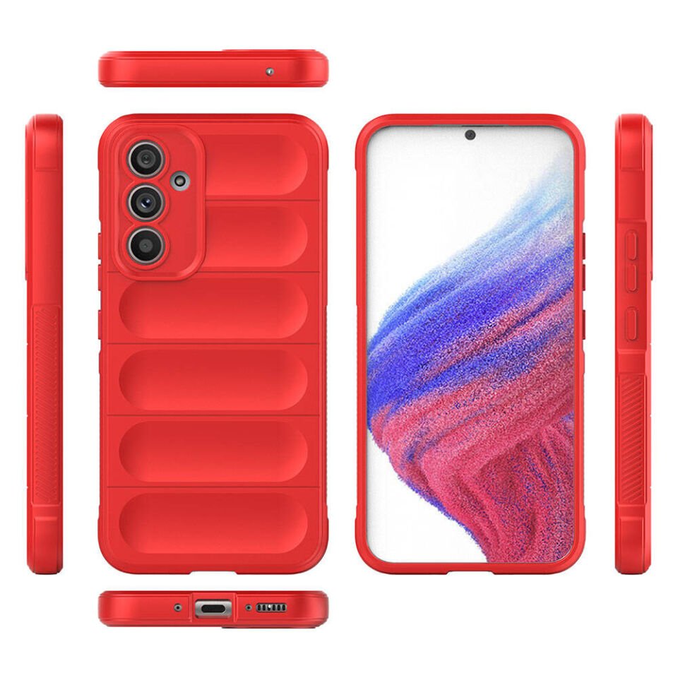 Samsung Galaxy A54 Kılıf Esnek TPU Oyuklu Arka Yüzey Tasarımlı Silikon Kapak (Etnik) Kırmızı